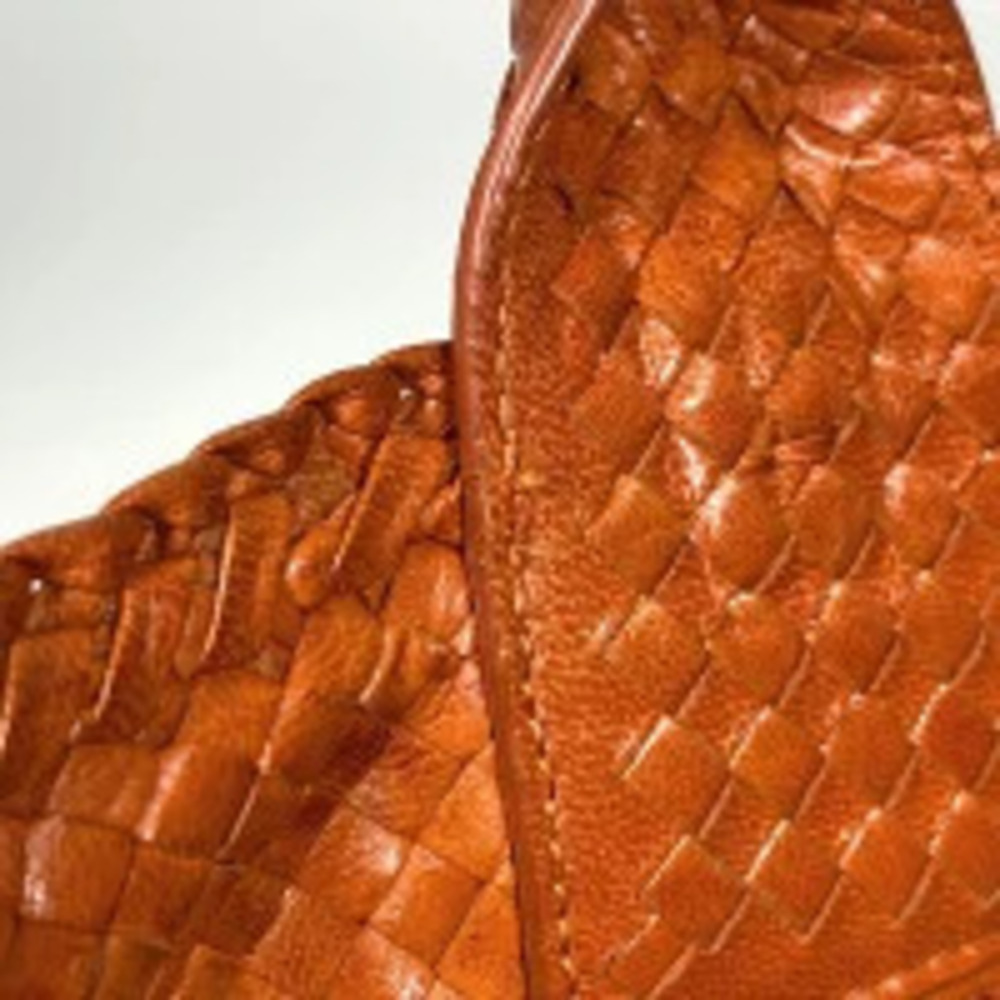 Prada Plate Tote Bag Madras Shoulder Woven Leather Orange - Picture 5 of 7